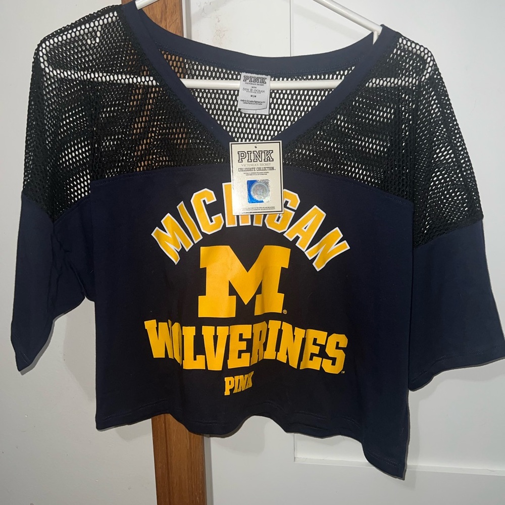 PINK Victoria's Secret Navy and Yellow Michigan Wolverines Crop Top